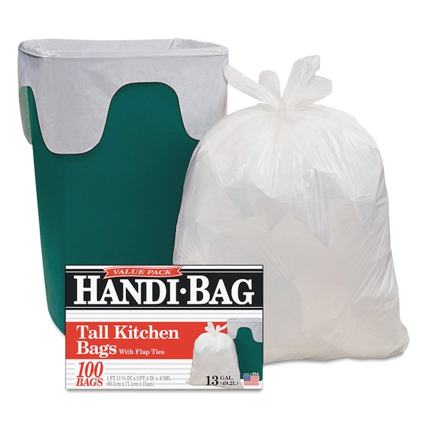 Handi-Bag 13 gal Trash Bags, 23.75 in x 28 in, Medium-Duty, .6 Mil, White, 600 PK WEB HAB6FK100 - main